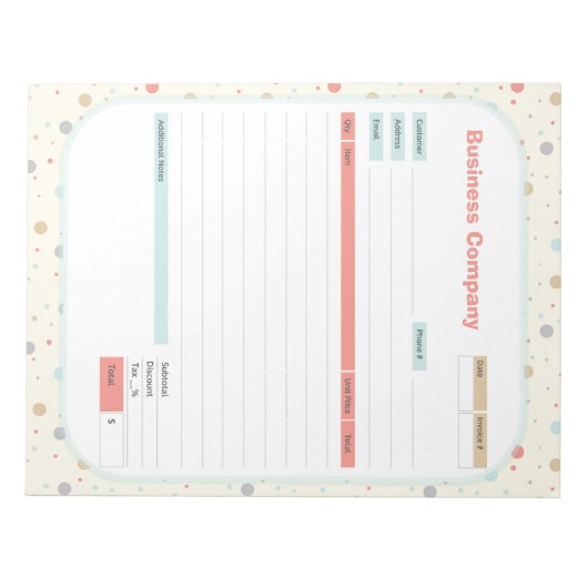 Formulaire de commande de thème pois et Bloc-notes (Devant)