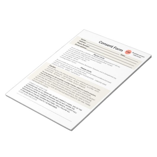 Formulaire de consentement du salon spa bloc-notes (Incliné)