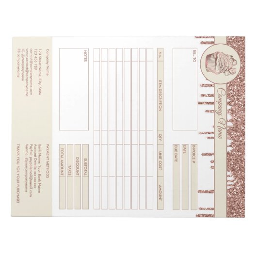 Formulaire de facture de gâteaux Bloc-notes de dev (Devant)