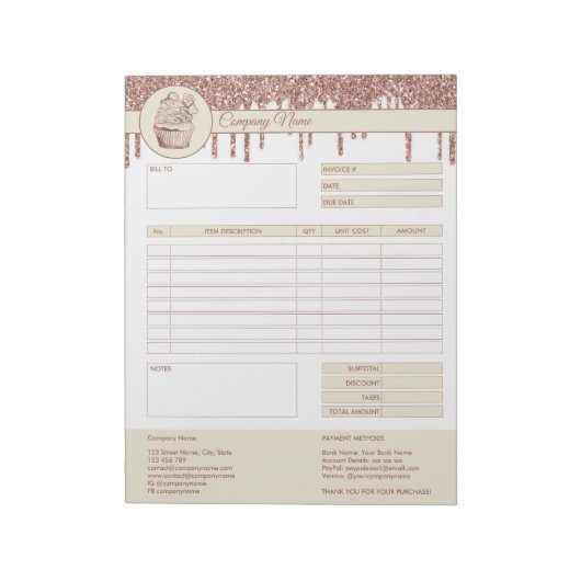 Formulaire de facture de gâteaux Carnet de devis c (Tourné)