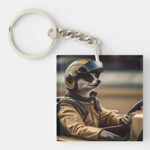 Formule Fun: Professioneel Meerkat autocoureur Sleutelhanger