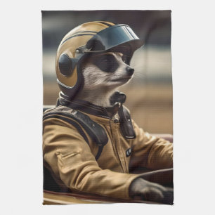 Formule Fun: Professioneel Meerkat autocoureur Theedoek