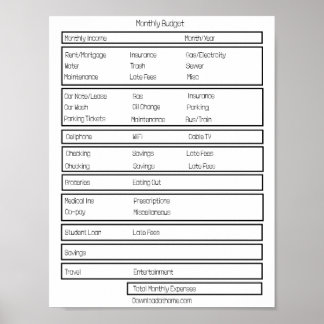 Formulieren Maandelijks budget. Volg uw maandelijk Poster