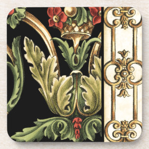 Fornamental Floral Design with Black Borders Drankjes Onderzetter