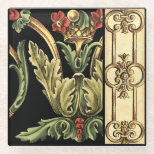Fornamental Floral Design with Black Borders Glazen Onderzetter