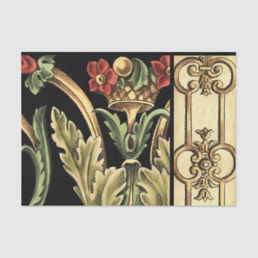 Fornamental Floral Design with Black Borders Tissuepapier (Voorkant)