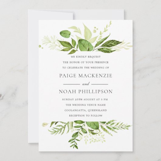 Forrest Greenery Elégant Mariage Invitation (Devant)