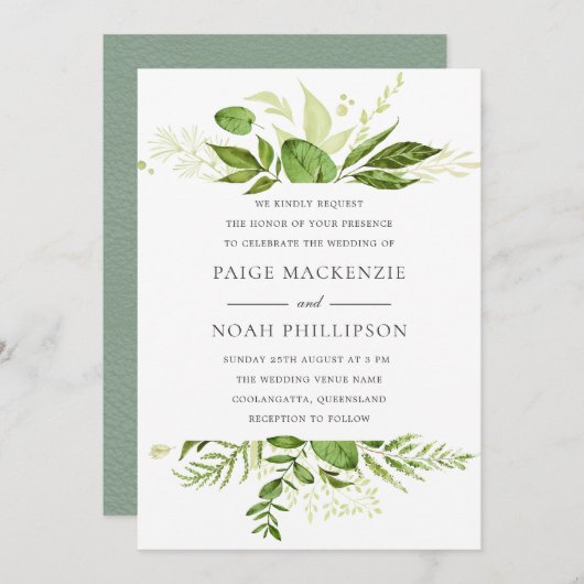 Forrest Greenery Elégant Mariage Invitation (Devant / Derrière)