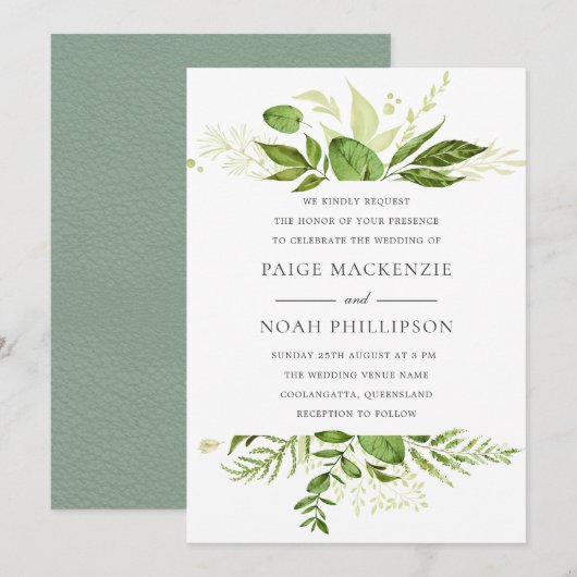 Forrest Greenery Elegant Wedding Invitation Kaart (Voorkant / Achterkant)