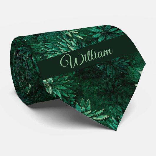 Forrest Groen Botanisch Monogram Stropdas (Opgerold)