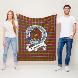 Forrester Clan Badge Schotse Ruit Plaid Fleece Deken