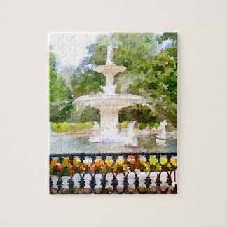 Forsyth Fountain in Savannah GA Waterverf Print Legpuzzel