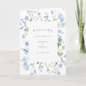 Fort blauw Waterverf Floral Wedding vouwd Programma (Voorkant)