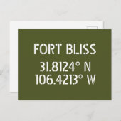 Fort Bliss Latitude Longitude Briefkaart (Voorkant / Achterkant)