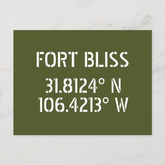 Fort Bliss Latitude Longitude Briefkaart (Voorkant)