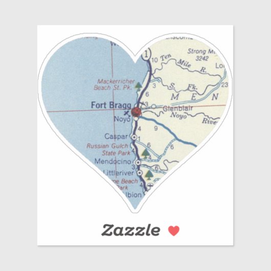 Fort Bragg California  Map Sticker (Vel)