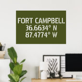 Fort Campbell Breedtegraad Lengtegraad Poster (Thuiskantoor)