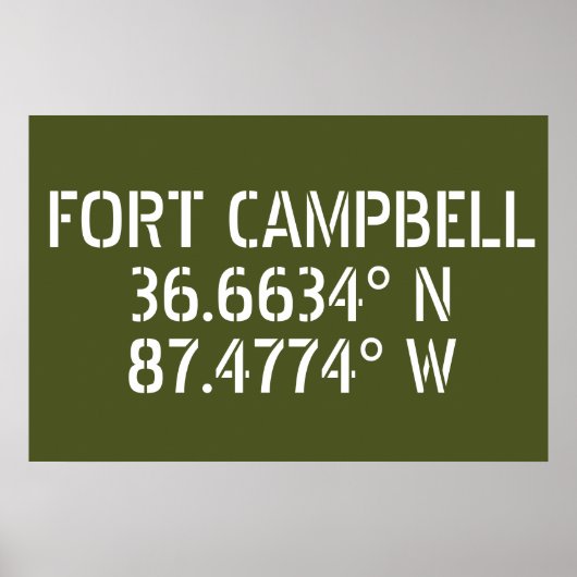 Fort Campbell Breedtegraad Lengtegraad Poster (Voorkant)