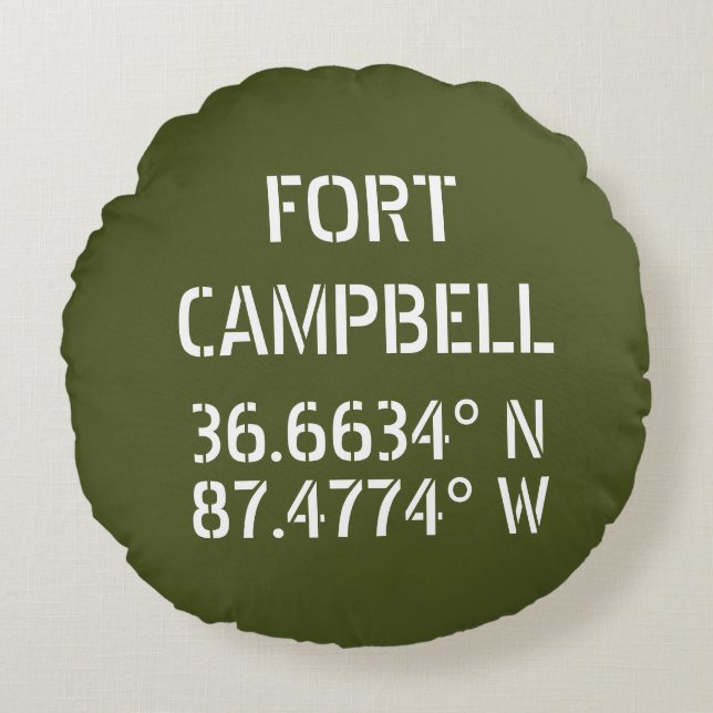 Fort Campbell Latitude Longitude Rond Kussen (Voorkant)