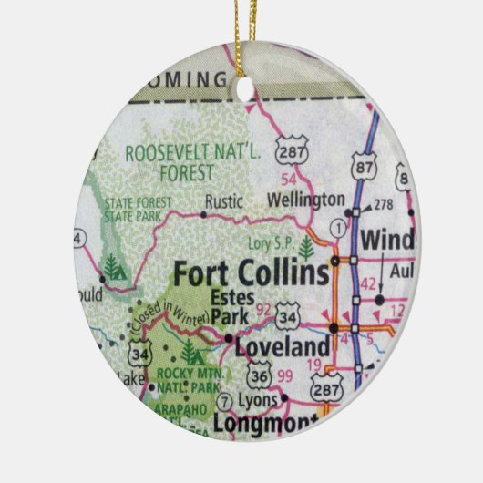 Fort Collins en Estes Park Map Keramisch Ornament (Links)