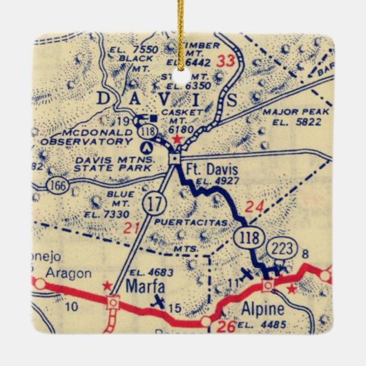 Fort Davis TX  Map Keramisch Ornament (Achterkant)