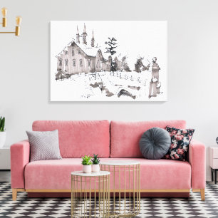 Fort Hunter Schuur Schets / Kunstenaar Larry Lerew Canvas Afdruk
