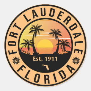 Fort Lauderdale Florida Beach Retro Sunset 60's Ronde Sticker