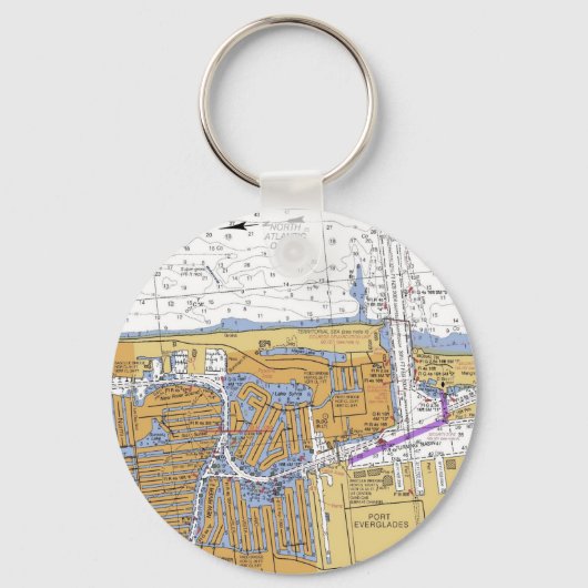 Fort Lauderdale, Florida Nautical Chart Sleutelhan Sleutelhanger (Voorkant)