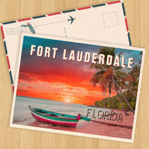 Fort Lauderdale Florida Palm Tree Beach jaren 1950 Briefkaart