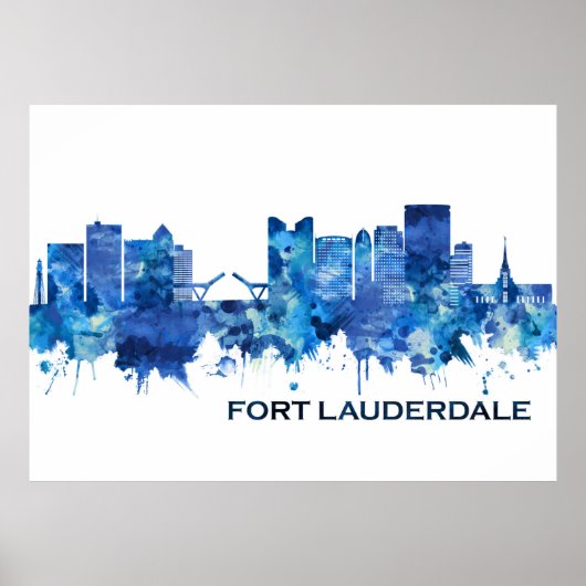 Fort Lauderdale Florida Skyline Blue Poster (Voorkant)