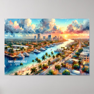 Fort Lauderdale Florida Travel Places waterverf Poster