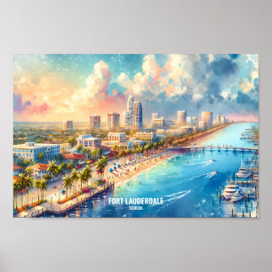 Fort Lauderdale Florida Travel Places waterverf Poster