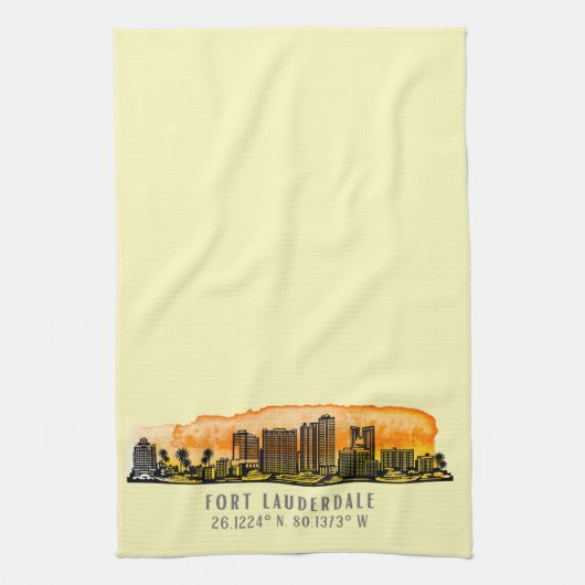 Fort Lauderdale Silhouette & Coördinaten Theedoek (Verticaal)
