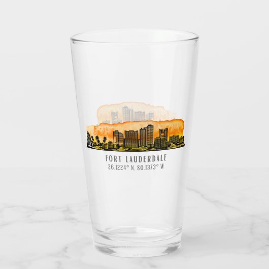 Fort Lauderdale Skyline & Coordinates Glas (Achterkant)
