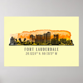Fort Lauderdale Skyline & Coordinates Poster