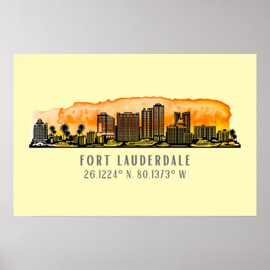 Fort Lauderdale Skyline & Coordinates Poster (Voorkant)