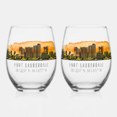 Fort Lauderdale Skyline & Coordinates Wijnglas Zonder Voet (Voorkant)