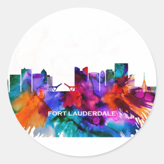Fort Lauderdale Skyline Ronde Sticker (Voorkant)