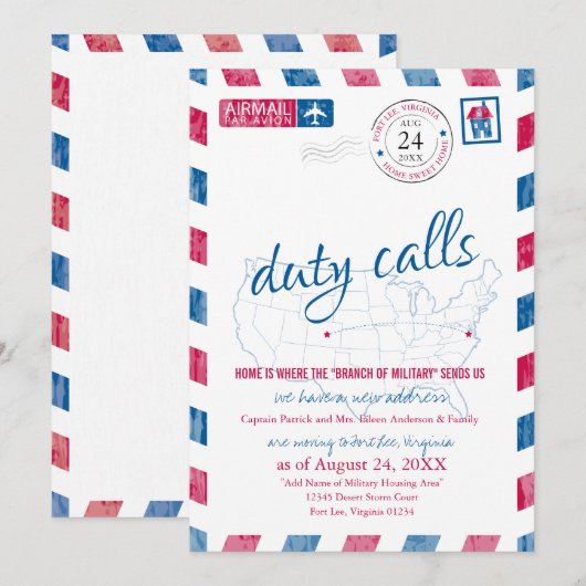 Fort Lee Virginia militaire verhuizing aankondigin Kaart (Voorkant / Achterkant)