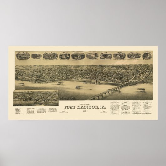 Fort Madison, IA Panoramic Map - 1888 Poster (Voorkant)