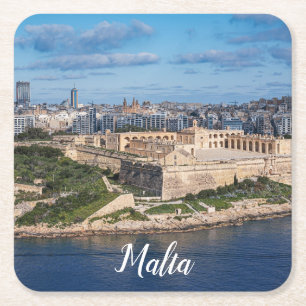 Fort Manoel en Sliema uit Valletta, Malta Vierkante Kartonnen Onderzetter