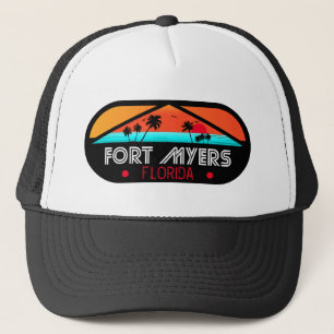 Fort Myers Beach Retro - Florida Retro Sunset Trucker Pet