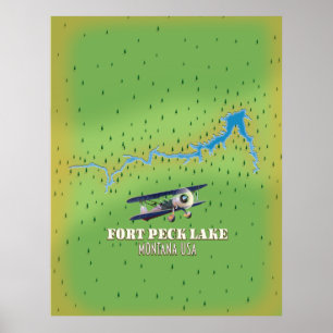 Fort Peck Lake Montana USA-kaart Poster