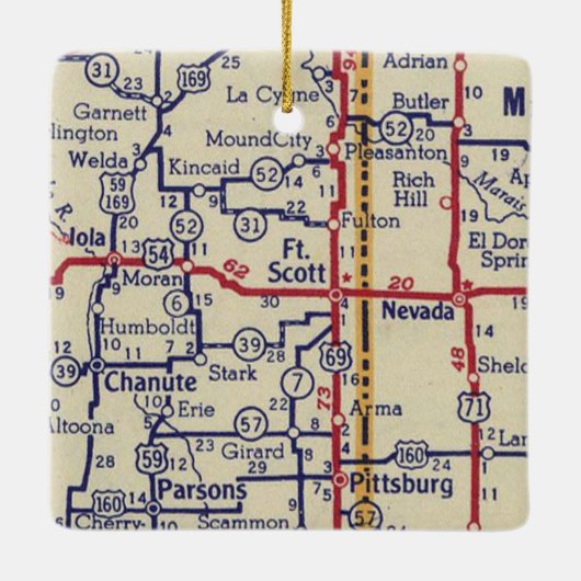 Fort Scott KS Map Keramisch Ornament (Achterkant)
