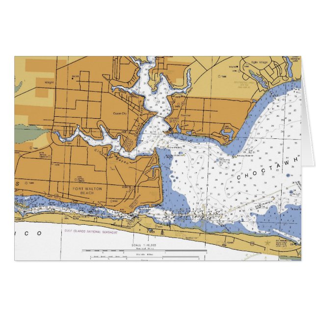 Fort Walton Beach, FL Nautical Chart (Voorkant Horizontaal)