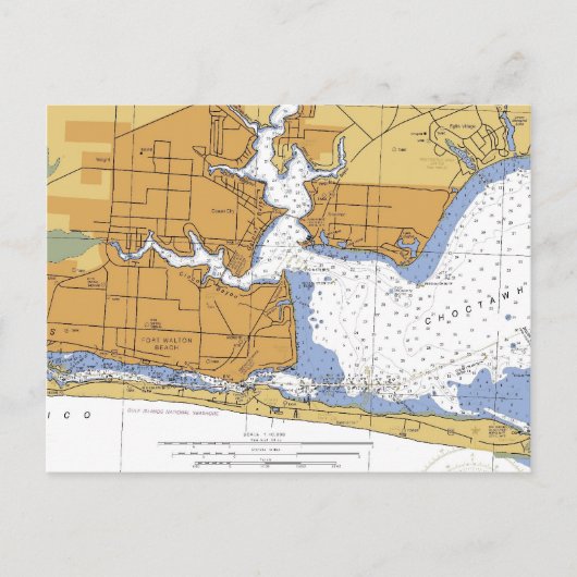 Fort Walton Beach, FL Nautical Chart Briefkaart (Voorkant)
