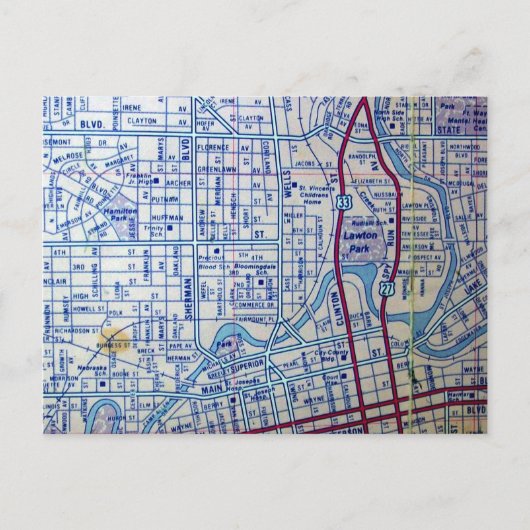 FORT WAYNE, IN HET Briefkaart VAN DE Kaart (Voorkant)