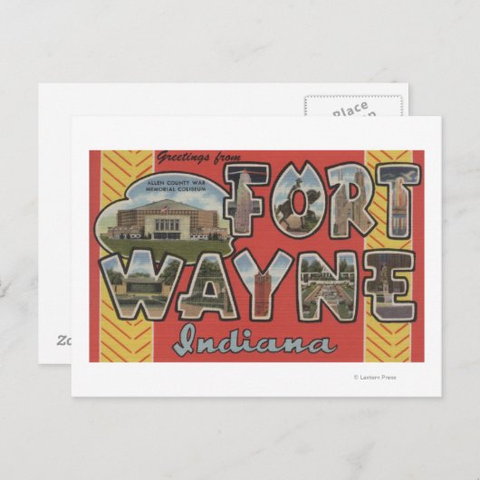 Fort Wayne, Indiana - Grote letterscènes Briefkaart (Voorkant / Achterkant)