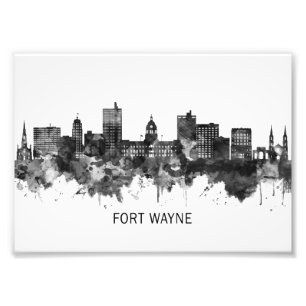 Fort Wayne Indiana Skyline BW Foto Afdruk