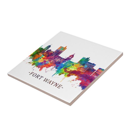 Fort Wayne Indiana Skyline Tegeltje (Zijkant)